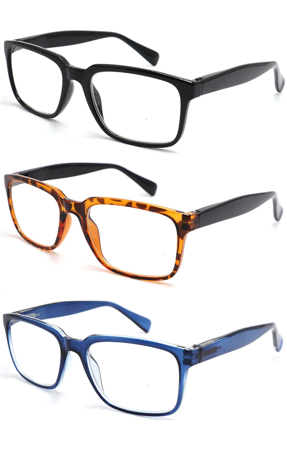 Black Fashion Luxury Customized Black Square Spring Hinge Plastic CE Reading Glasses for Men