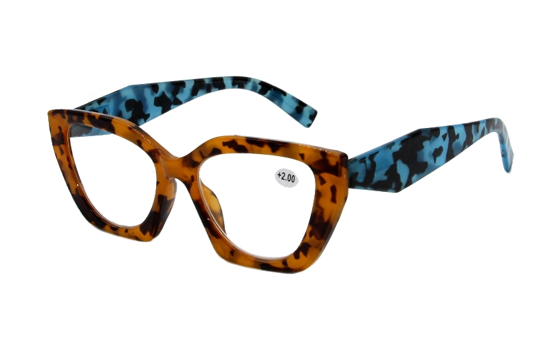 Women Irregular Math Geometrical Shape Tortoise Shell Spring Hinge Reading Glasses