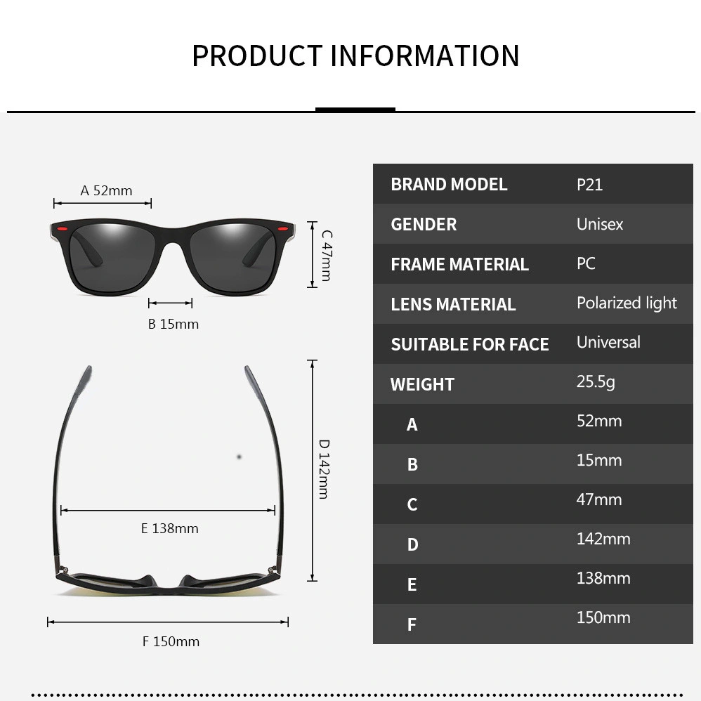 Classic Polarized Sunglasses Men Women Brand Design Driving Square Frame Sun Glasses