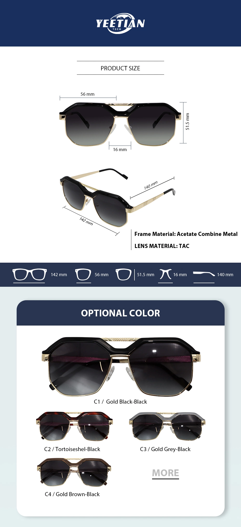 Yeetian Custom Premium Mens Aviation Glasses Fashion 2023 Luxury Sunglasses for Pilot