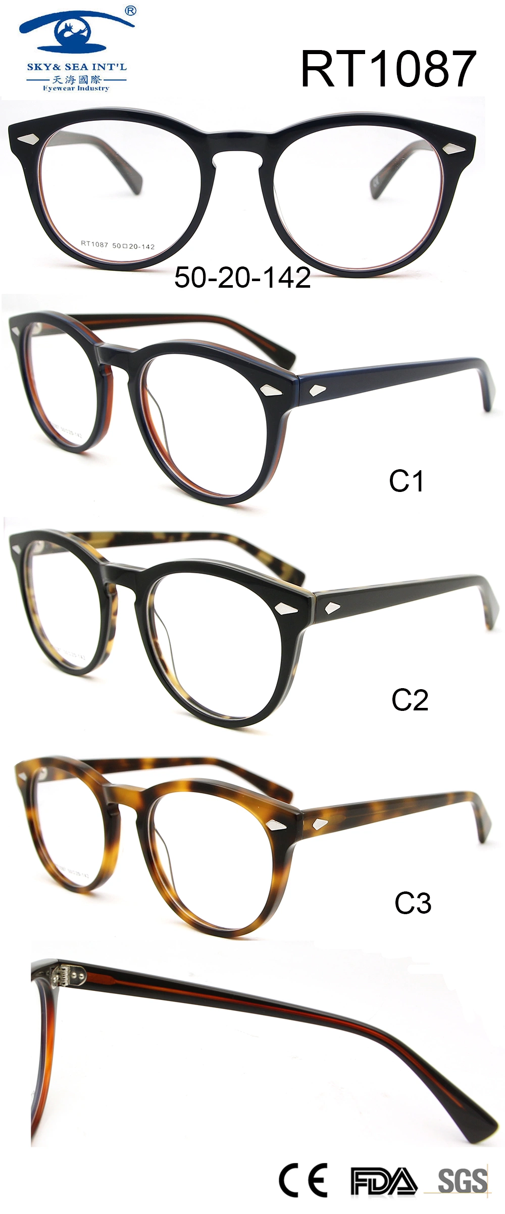 Wenzhou Eyeglasses Frame Acetate Optical Frame, High Quality Latest Optical Frames (RT1087)