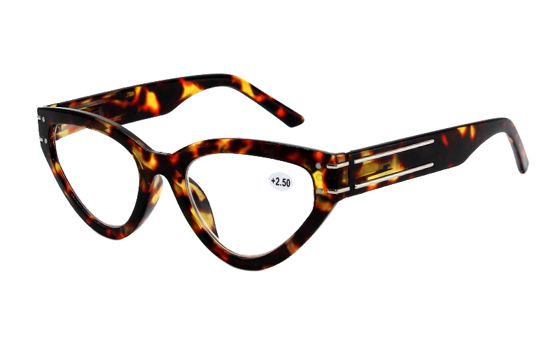 Delicate Cat Eye Tortoise Shell Metal Line Accent Temples Spring Hinge Reading Glasses