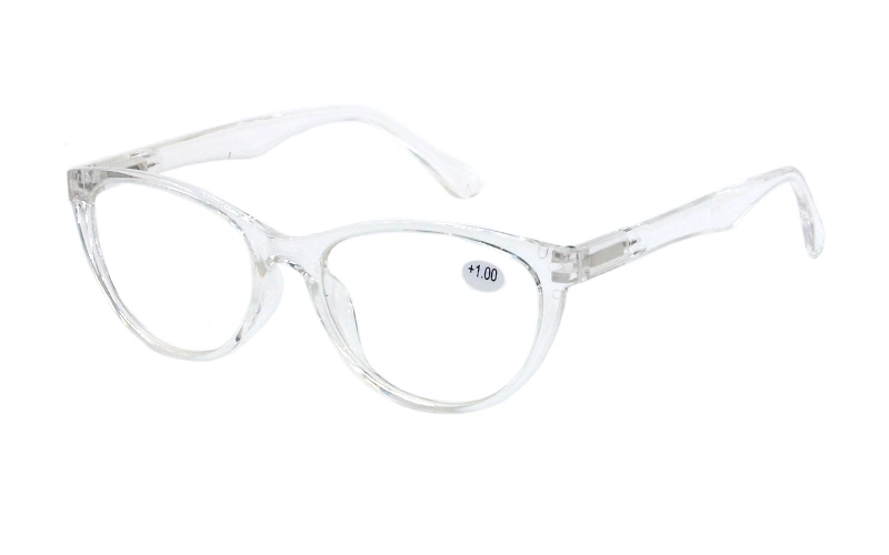 Transparent Round Unobvious Cat Eye Spring Hinge Uneven Temple Reading Glasses