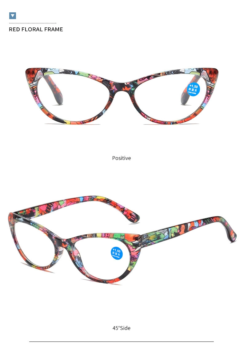 Ready to Ship Fashionable Comfortable Cat Eye Floral Frame Anti Blue Light Eyewear Women Colorful Reading Glasses