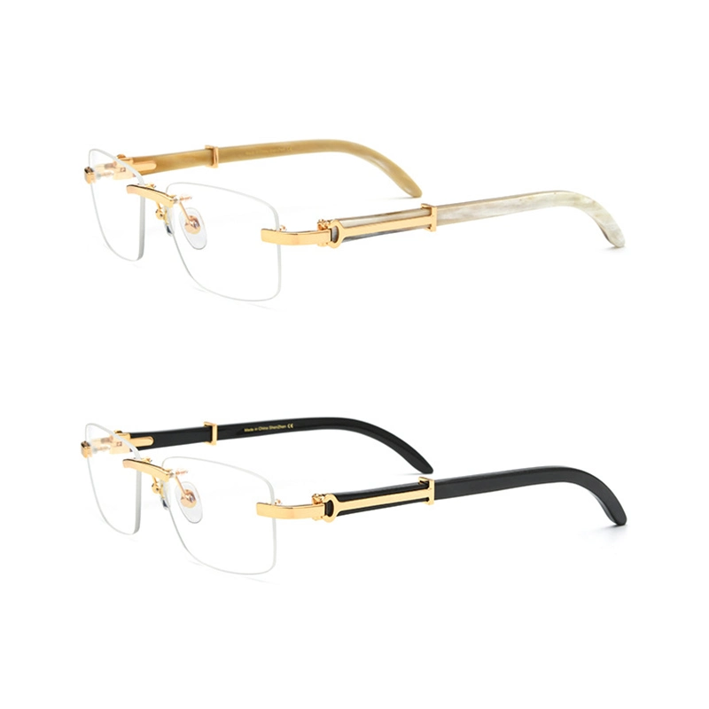 High Quality Fashion Frameless Plain Eyeglasses Optical Eyewear Custom Blue Light Blocking Reading Ox Horn Frames Unisex Glasses