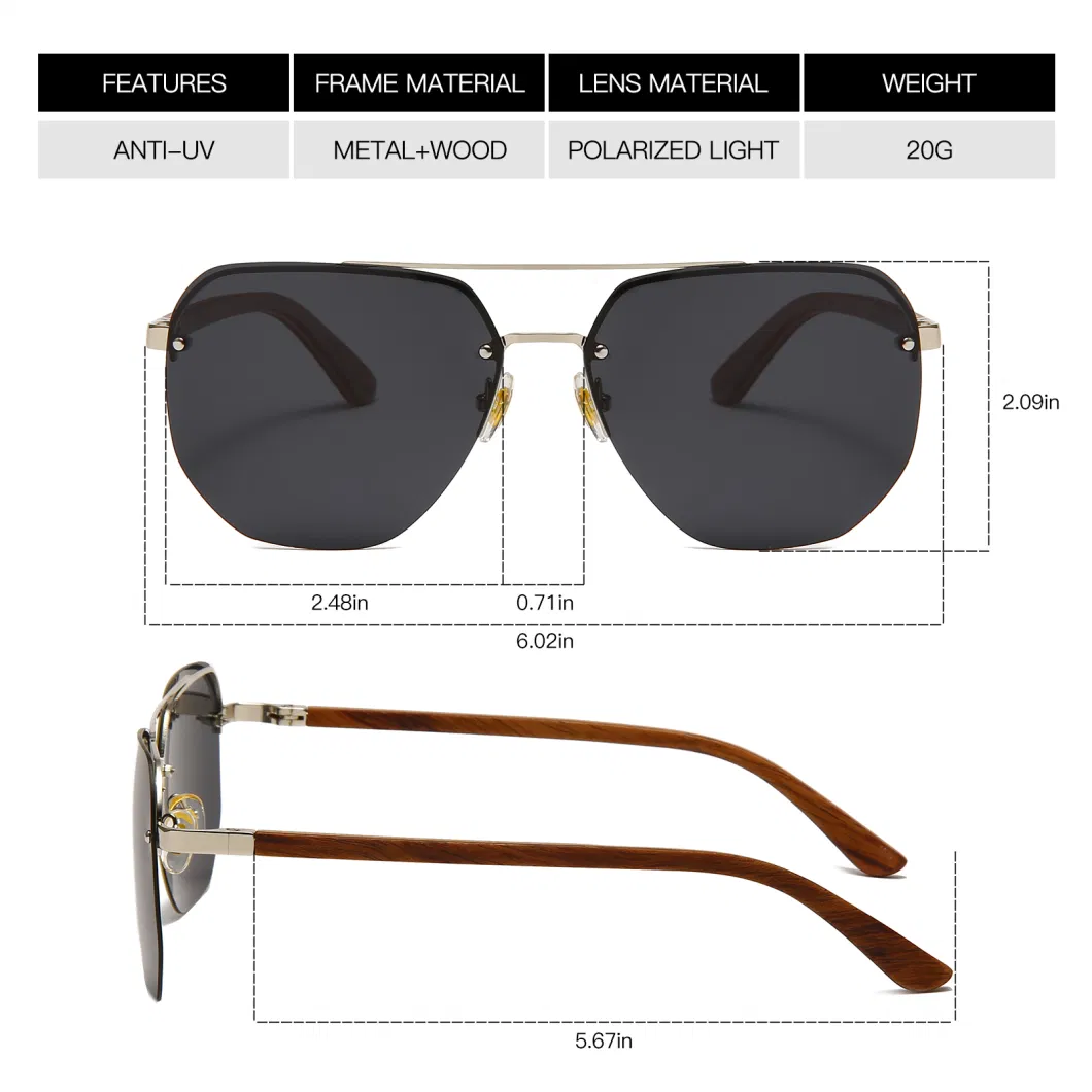 Customized Sunglasses 2023 Fashion Eyewear High Quality Metal and Wood Anti-UV Sun Glasses for Men Women Polarized Sunglasses