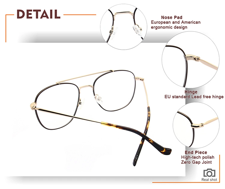 Fashion Double Bridge Metal Glasses with Design Reading Frame Optical Eyewear