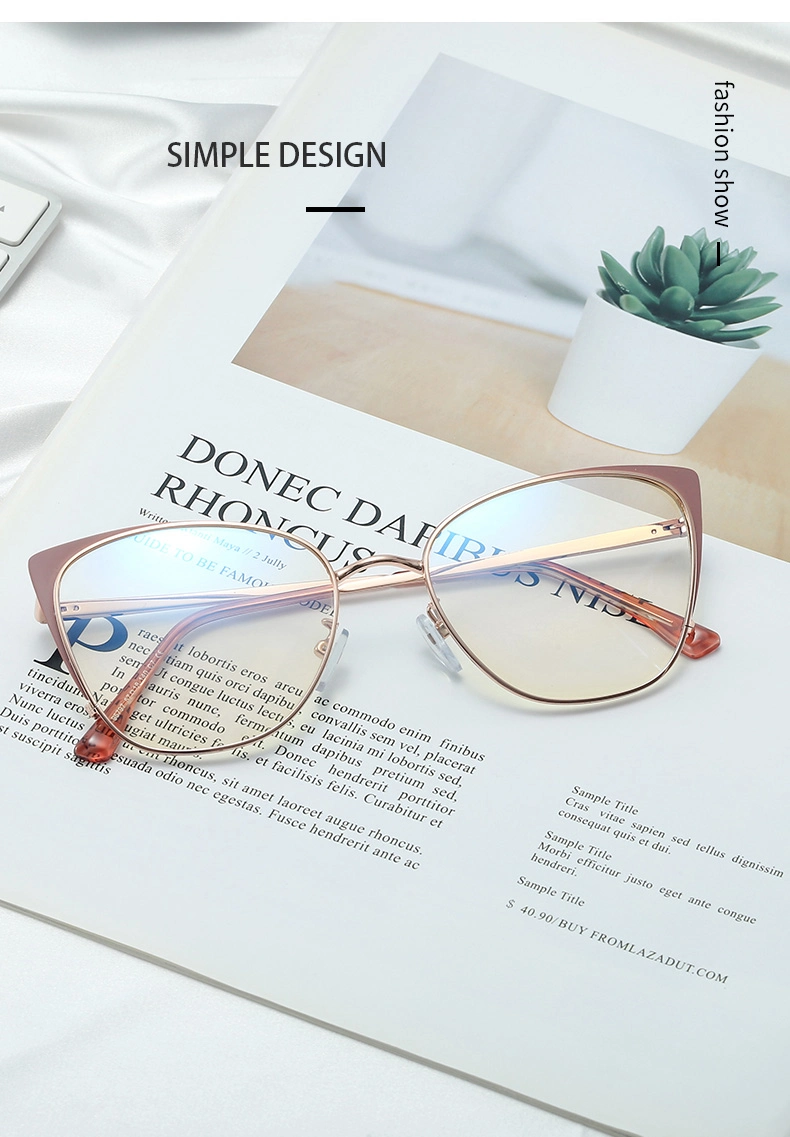 Fashion Metal Spring Leg Box Anti-Blue Light Cat-Eye Glasses