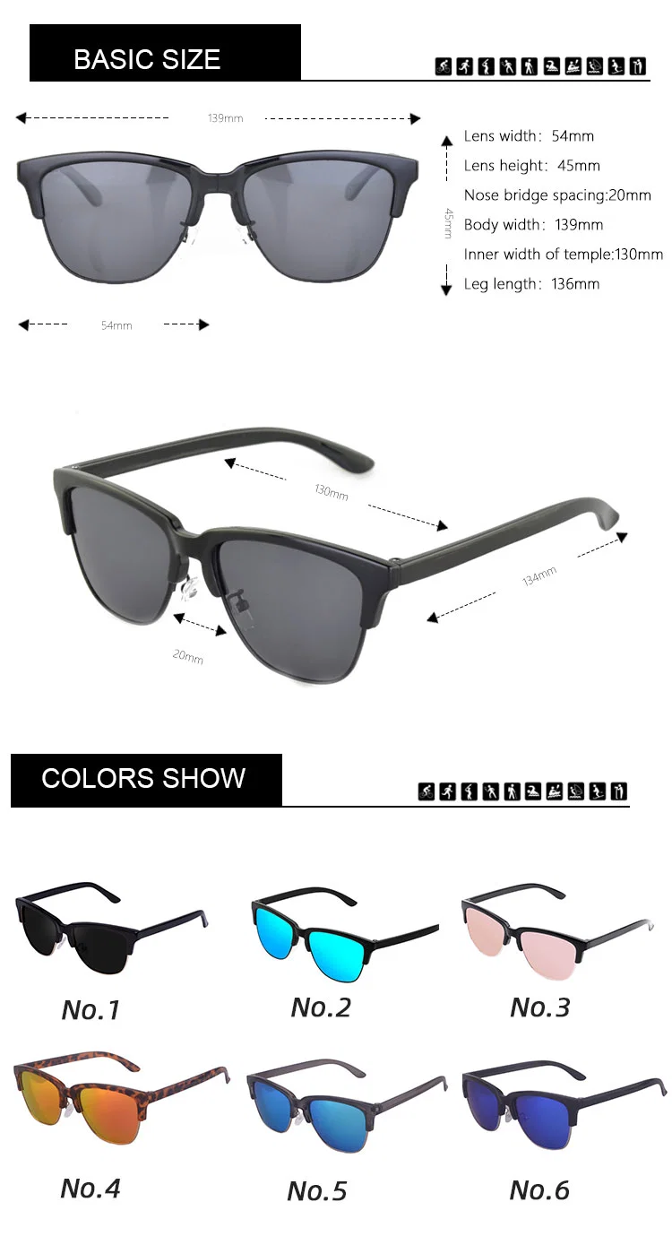 Half Rimmed Sunglasses Customized Polarized Sun Glasses Eyeglasses for Men