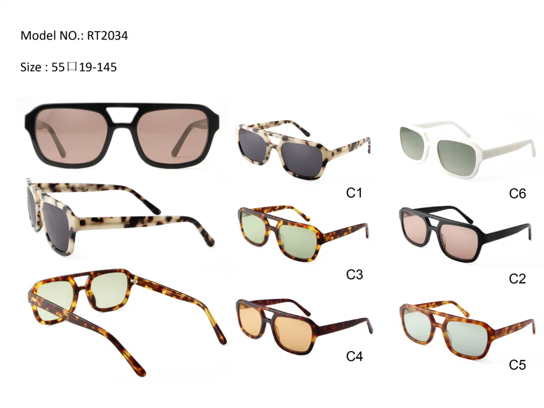 New Double Bridge Hand Made Acetate Sun Glasses Cr39 Fancy Lens High Quality Luxury Sunglasses (RT2034)