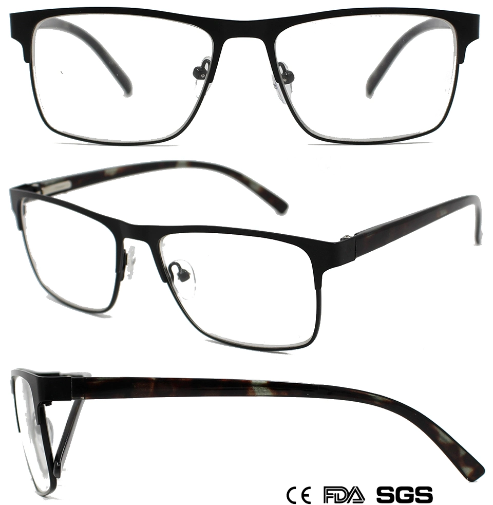 Men&prime;s Classic Rectangular Metal Reading Glasses with Eyebrow (WRM802015)