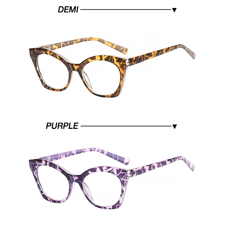 Fashion Flower Painting Outside Cat Eye PC Reading Glasses with Spring Hinge Anti Blue Light