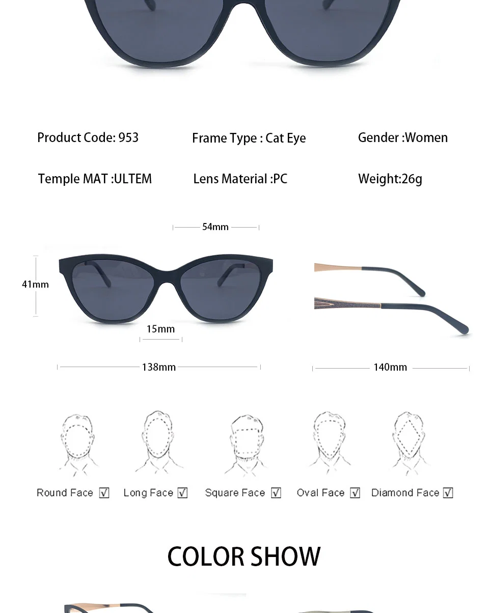 High-End Ultem Clip on Sunglasses Models Fashion Eyewear