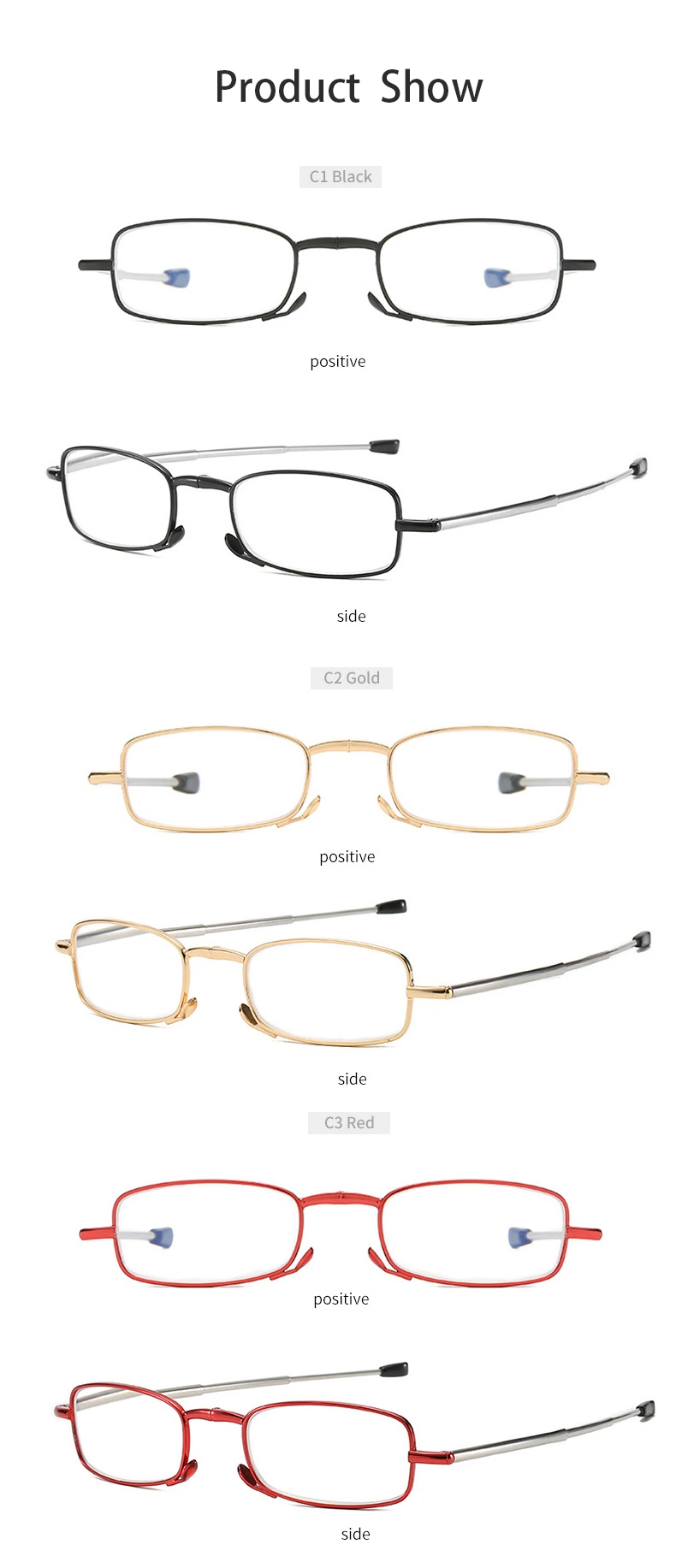 2023 Hot Selling Metal Frame Glasses Unisex Custom Logo High Quaility Anti-Blue Light Reading Degrees Folding Glasses