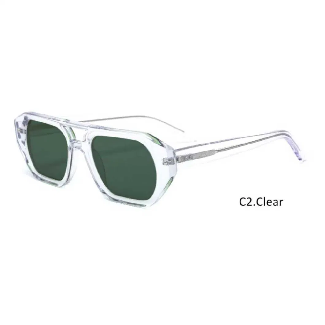 Acetate Geometric Shades Polarized Double Bridge Fashion UV400 Block Sunglasses