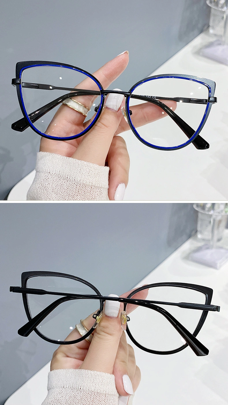 High Quality Newest Fashion Trendy Metal UV400 Protection Optical Glasses Frame Women Designer Eyeglasses Frame Anti Blue Light Cat Eye Glasses