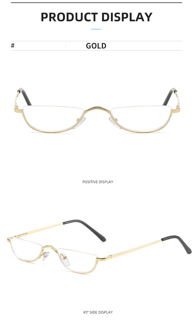 Half Frame Reading Glasses Spring Hinges for Men Women Slim Half Moon Lens Readers Metal Semi Rimless Eyewear