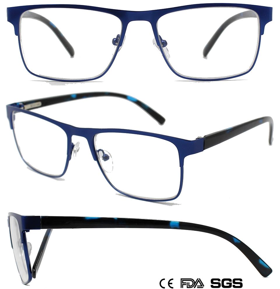 Men&prime;s Classic Rectangular Metal Reading Glasses with Eyebrow (WRM802015)