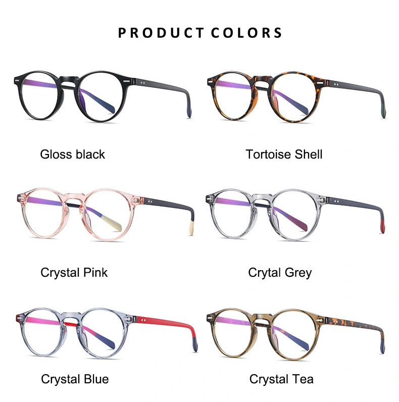 2023 Ready Stock Anti Radiation Lady Spectacle Optical Frames Tr90 Round Computer Blue Light Glasses for Men Women