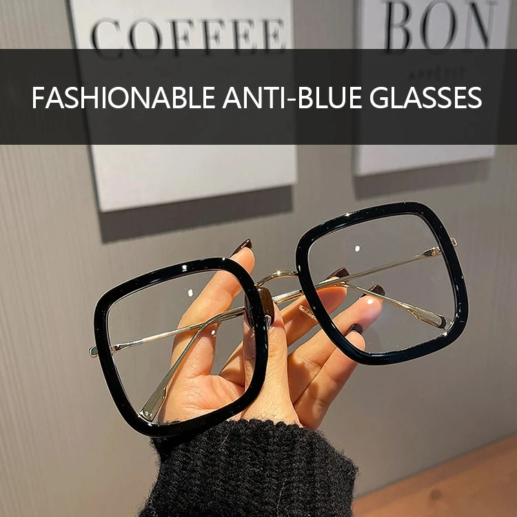 Oversized Square Frame Fashion Reading Eyeglasses Custom Designer Metal Frames Computer Eyewear Anti Blue Light Women Glasses