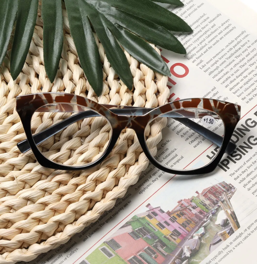 Fashion Flower Painting Outside Cat Eye PC Reading Glasses with Spring Hinge Anti Blue Light
