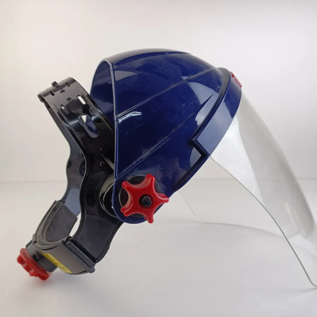 Reusable Blue Safety Helmet Adjustable with PC Visor Eyeglasses