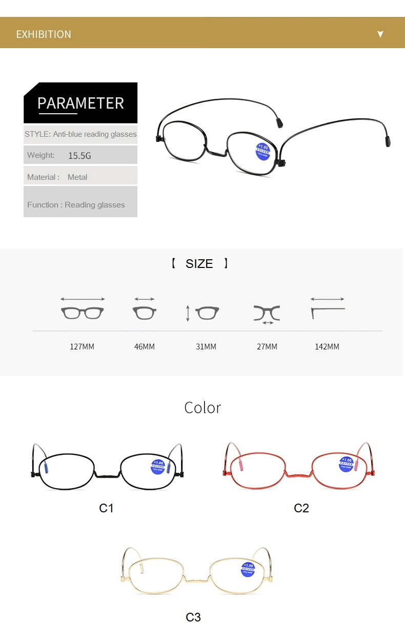 Thin as a Piece of Paper Multi Focus Progressive Metal Full Rim Foldable Anti Blue Light Blocking Reading Glasses