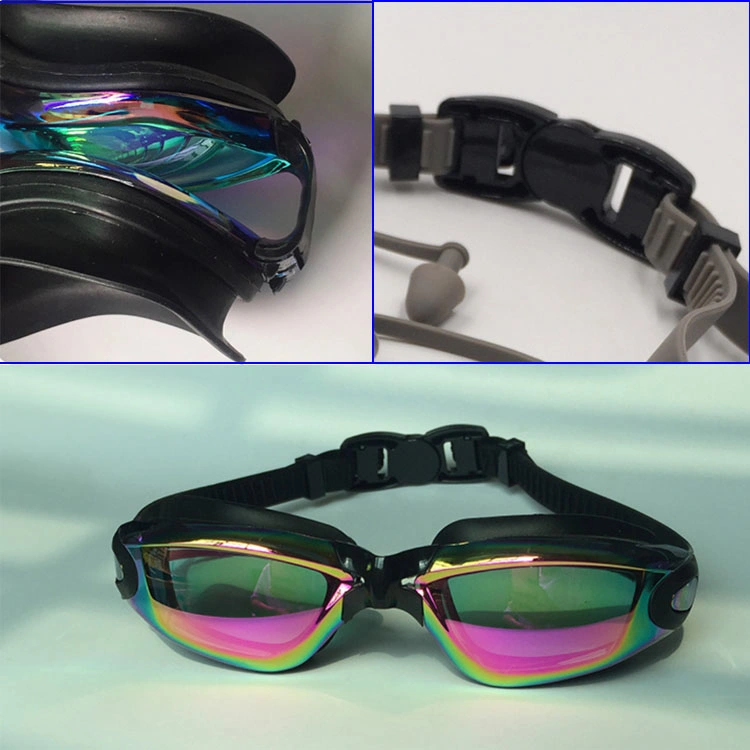 3 Piece Adjustable Nose Bridge Includes Ergonomic Silicone Earplugs Swimming Goggles with Anti Fog Technology