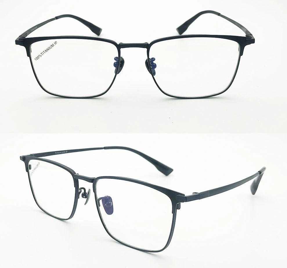 2023 Popular Classical Black Demi Titanim Frame Fashion Style Round Blue Light Blocking Eyewear Optical Glasses