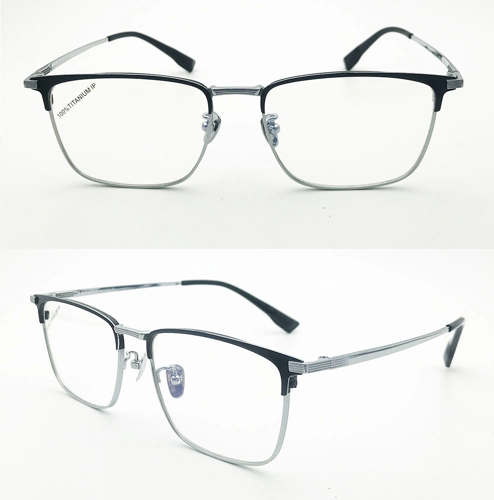 2023 Popular Classical Black Demi Titanim Frame Fashion Style Round Blue Light Blocking Eyewear Optical Glasses