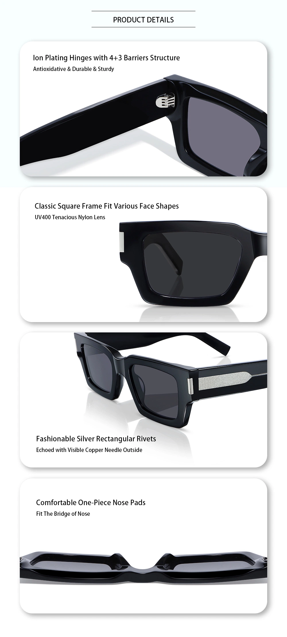 Yeetian Fashion Brand Designer Custom Logo High Quality Acetate Frame Sunglasses