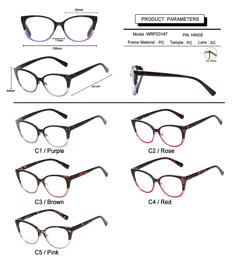 Hand Made Design Logo Painting Cat Eye Reading Glasses with Comfortable Spring Hinge