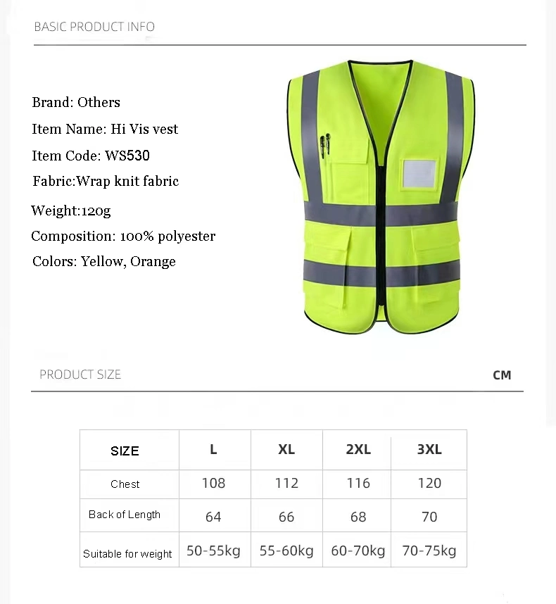 Wholesale Workwear Hi Vis Customizable Reflective Polyester Safety Vest