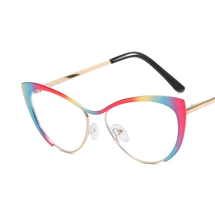 Wholesale Customized UV400 Triangle Cat Eye Metal Frame Anti-Blue Light Glasses