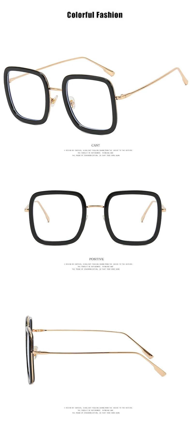 Oversized Square Frame Fashion Reading Eyeglasses Custom Designer Metal Frames Computer Eyewear Anti Blue Light Women Glasses