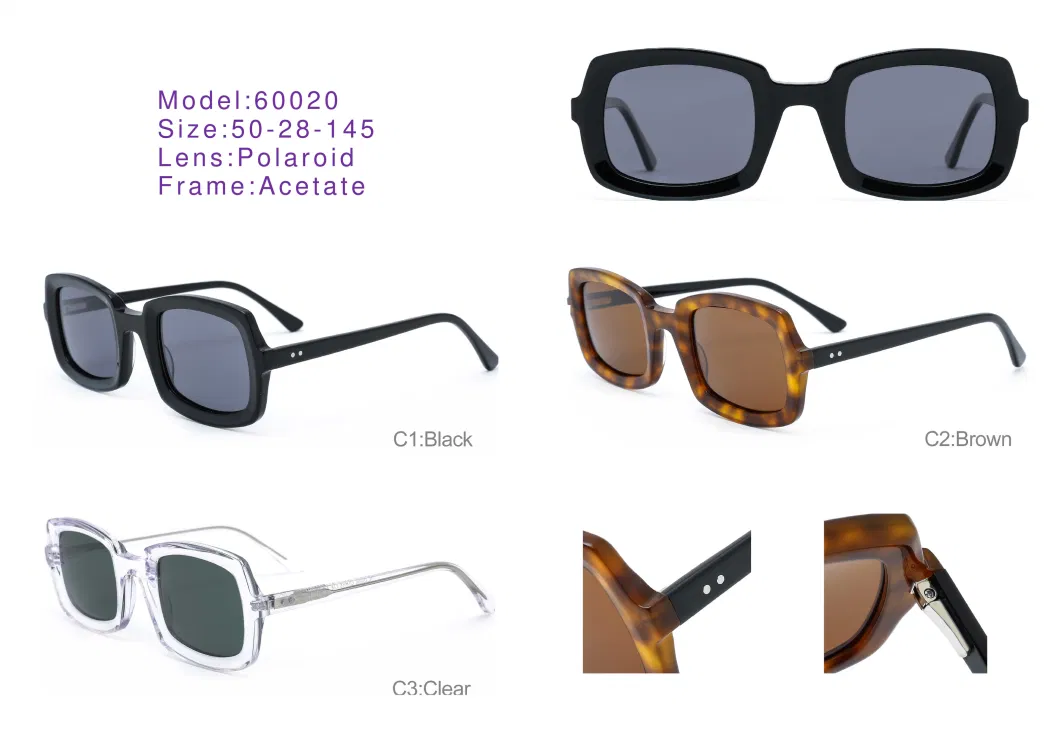 Designer Brand UV Block Rectangle Acetate for Gentlemen Shades Sunglasses