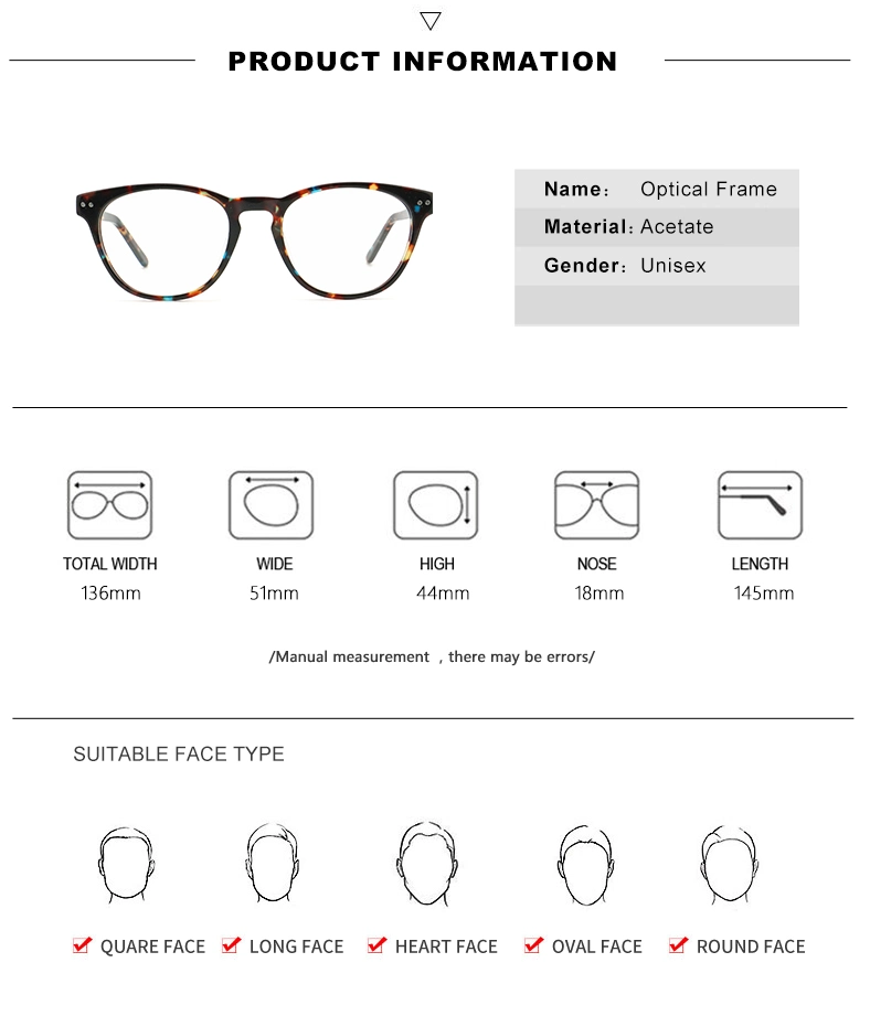 Wholesale Ladies Womens Eye Transparent Round High End Clear Prescription Acetate Classic Crystal Tortoise Demi Circle Recycled Optical Glasses Frames Eyewear
