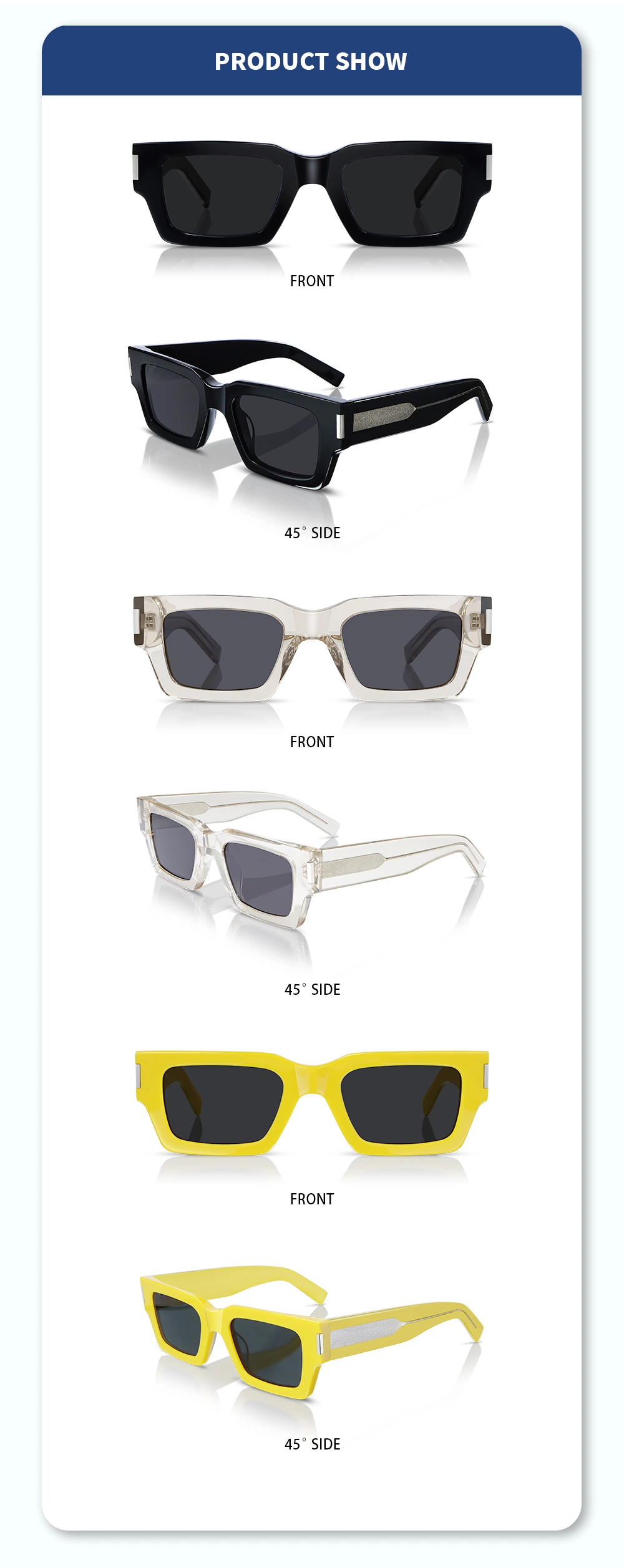 Yeetian Fashion Brand Designer Custom Logo High Quality Acetate Frame Sunglasses