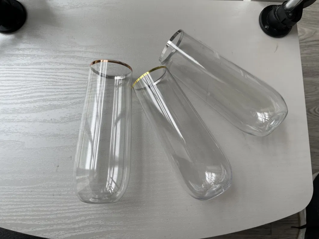 24 Pack Stemless Plastic Wine Glasses 12 Oz Gold Rim Cup, Disposable Plastic Wine Glass Plastic Unbreakable Champagne Glasses
