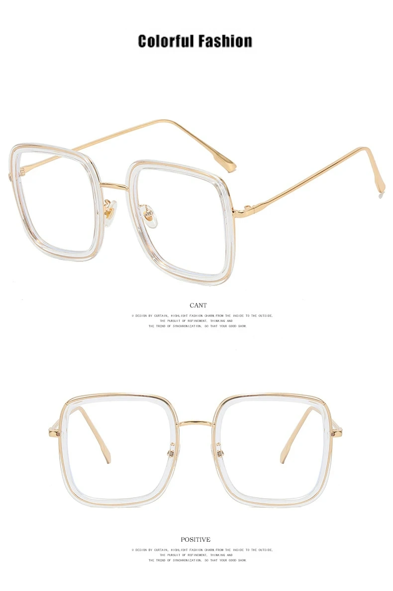 Oversized Square Frame Fashion Reading Eyeglasses Custom Designer Metal Frames Computer Eyewear Anti Blue Light Women Glasses