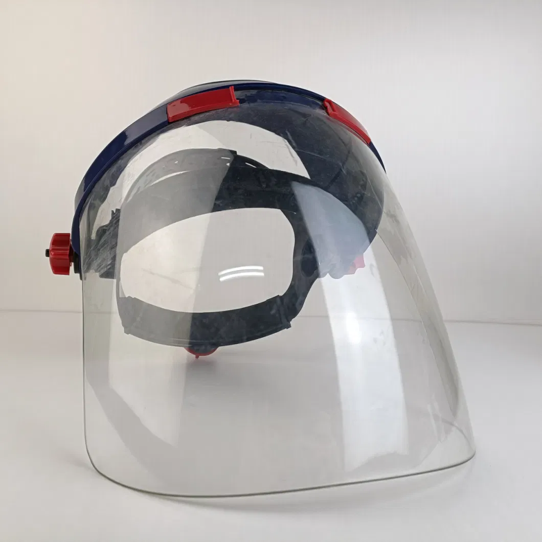 Reusable Blue Safety Helmet Adjustable with PC Visor Eyeglasses
