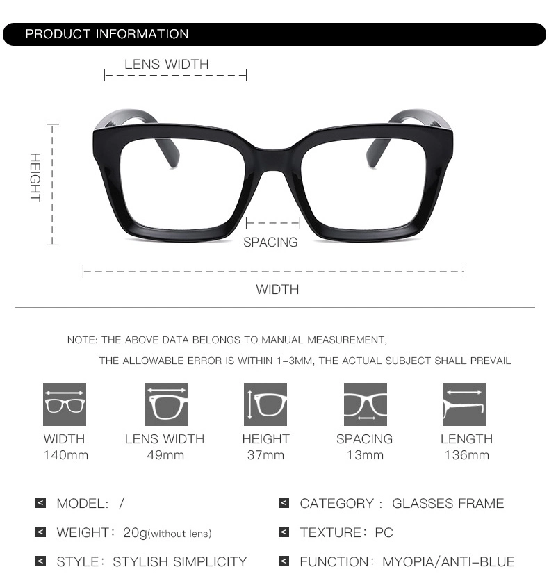 Optical Glasses Chinese Manufacture Best Price Retro Classical Young Ladies Anti Blue Light Lenses Unisex Square Plastic Frame Reading Glasses