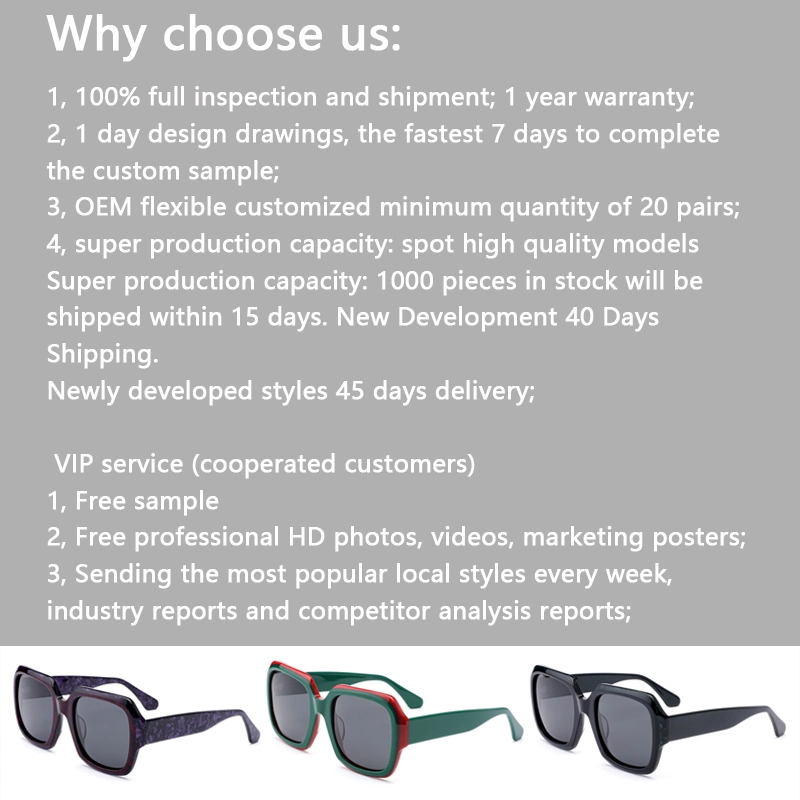 New Luxury Designer Acetate Frames Sunglass Gafas De Sol Sun Glass Polarized Shades Custom Women and Men Sunglasses