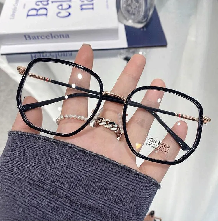 Oversized Square Trendy Fashion Anti Blue Light Eyeglasses Frames Reading Designer Eyewear Women Men Glasses