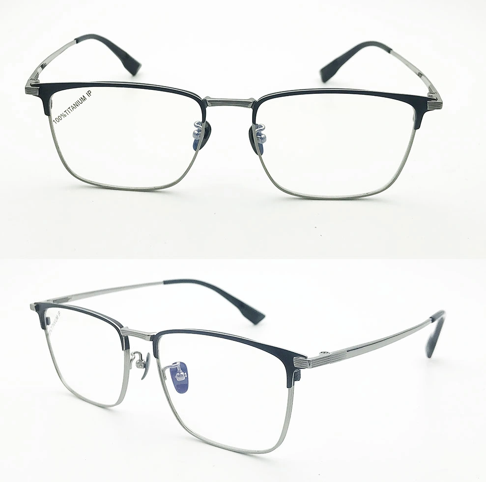 2023 Popular Classical Black Demi Titanim Frame Fashion Style Round Blue Light Blocking Eyewear Optical Glasses
