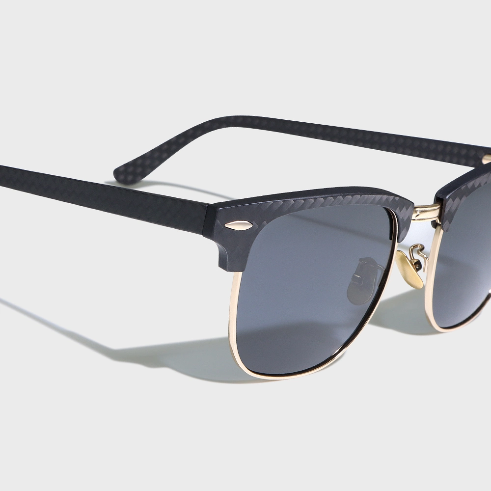 Yeetian Men Club Master Half Frame Design Black Carbon Fiber Polarized Sunglasses