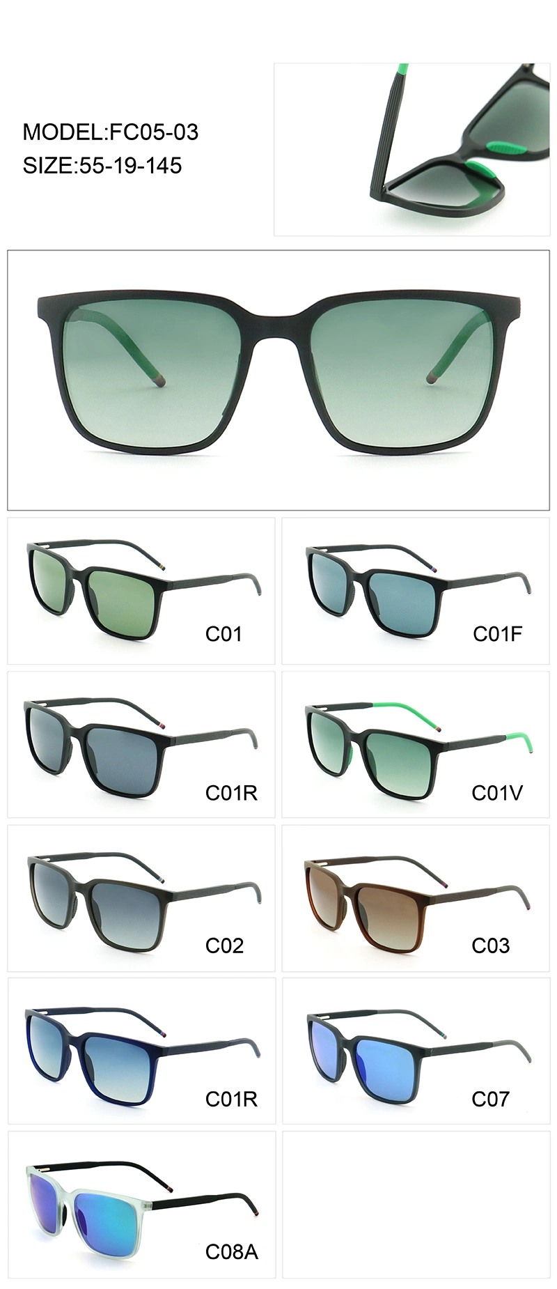 Nice Quality Square Polarized UV400 Oversized Full Frames Sport Unisex Tr90 Brand Logo Luxury Sunglasses
