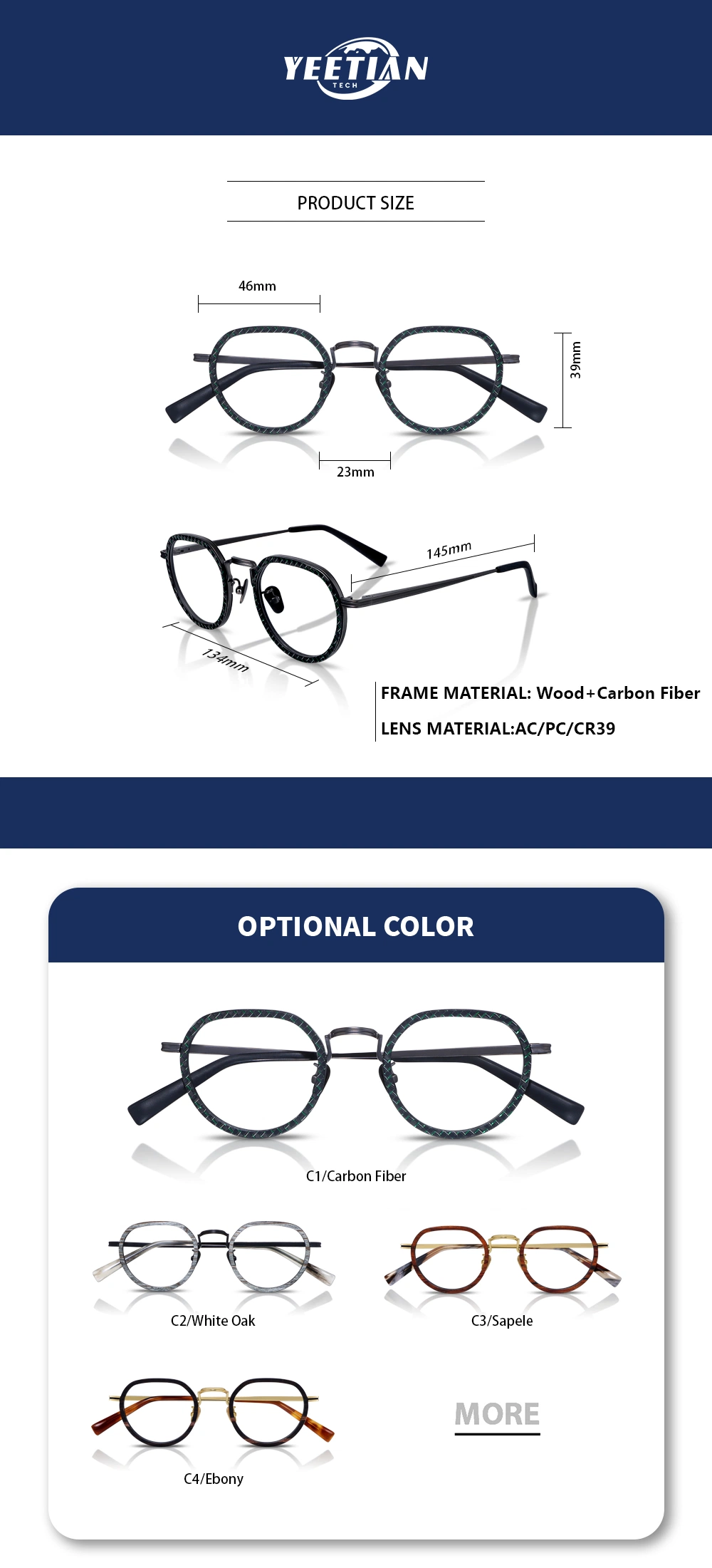 Yeetian High Premium Circular Titanium Plain Black Green Line Carbon Fiber Glasses Frame