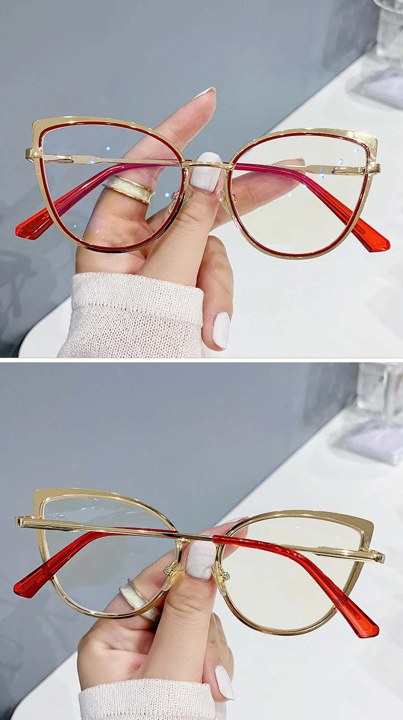 High Quality Newest Fashion Trendy Metal UV400 Protection Optical Glasses Frame Women Designer Eyeglasses Frame Anti Blue Light Cat Eye Glasses
