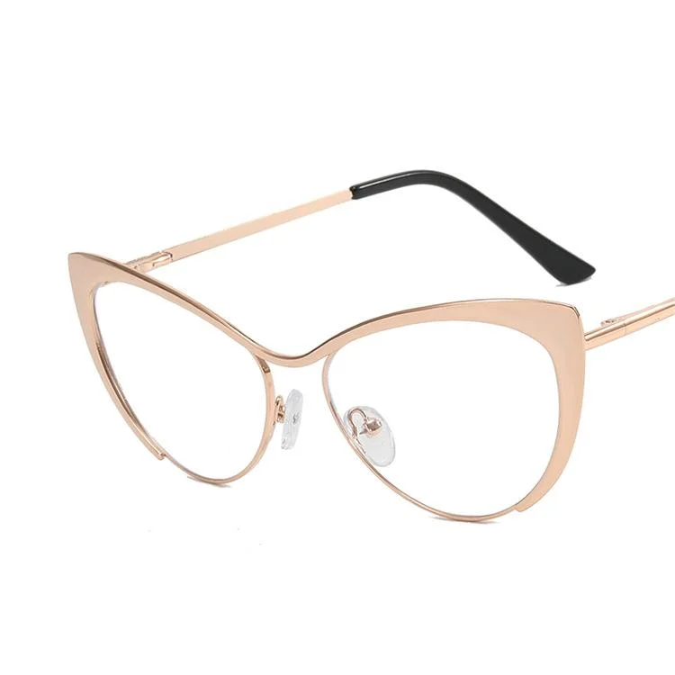 Wholesale Customized UV400 Triangle Cat Eye Metal Frame Anti-Blue Light Glasses
